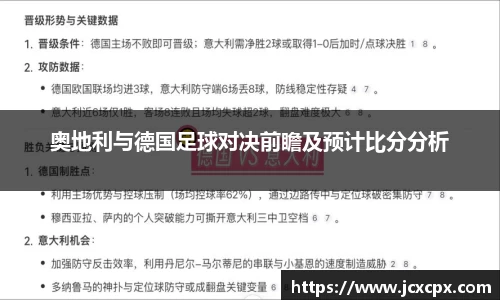 奥地利与德国足球对决前瞻及预计比分分析